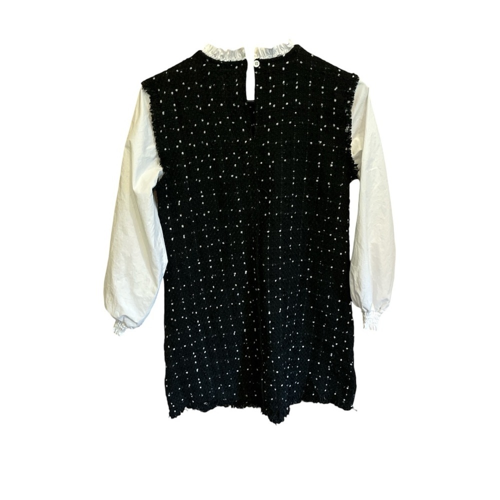 Zara Tweed Dress Black White Mini Bishop Sleeves Medium Work Office - Picture 3 of 7